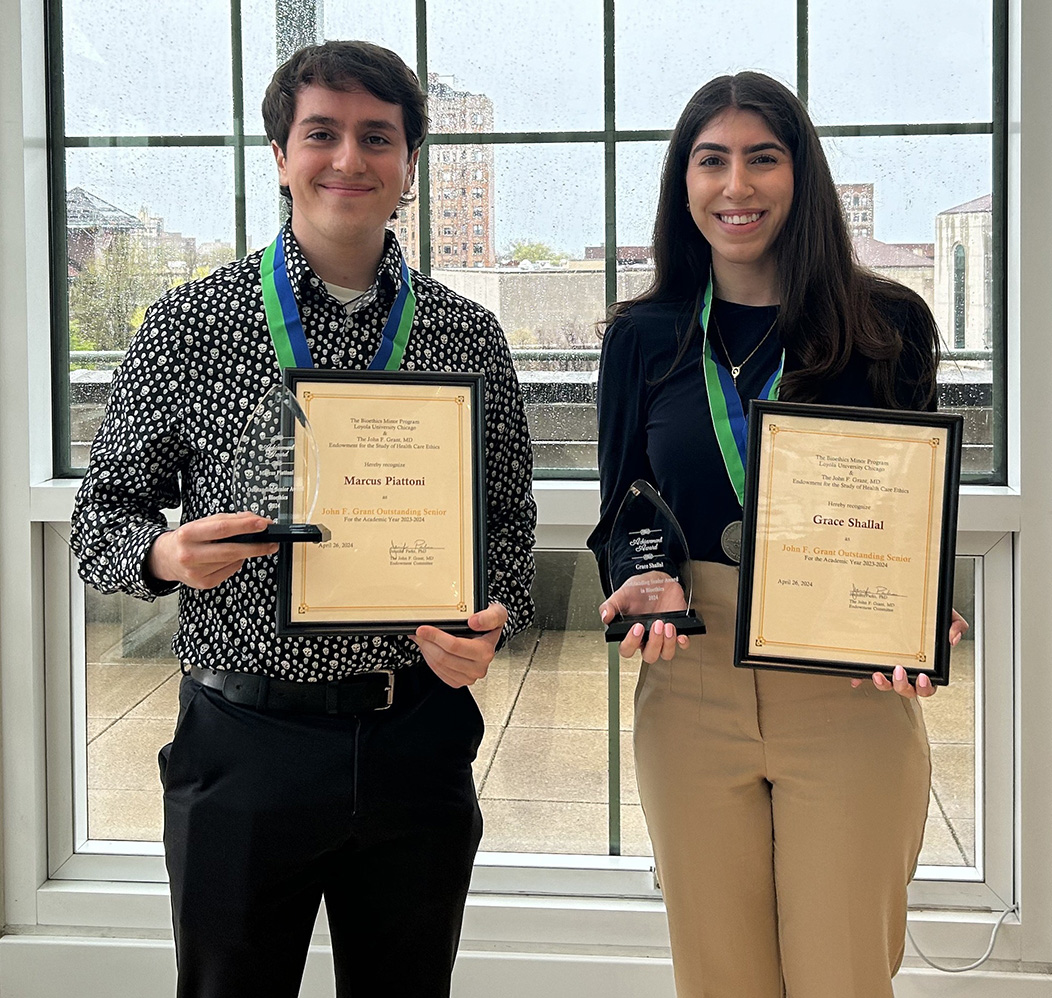 John F. Grant Outstanding Senior award winners pose with their certificates and plaques